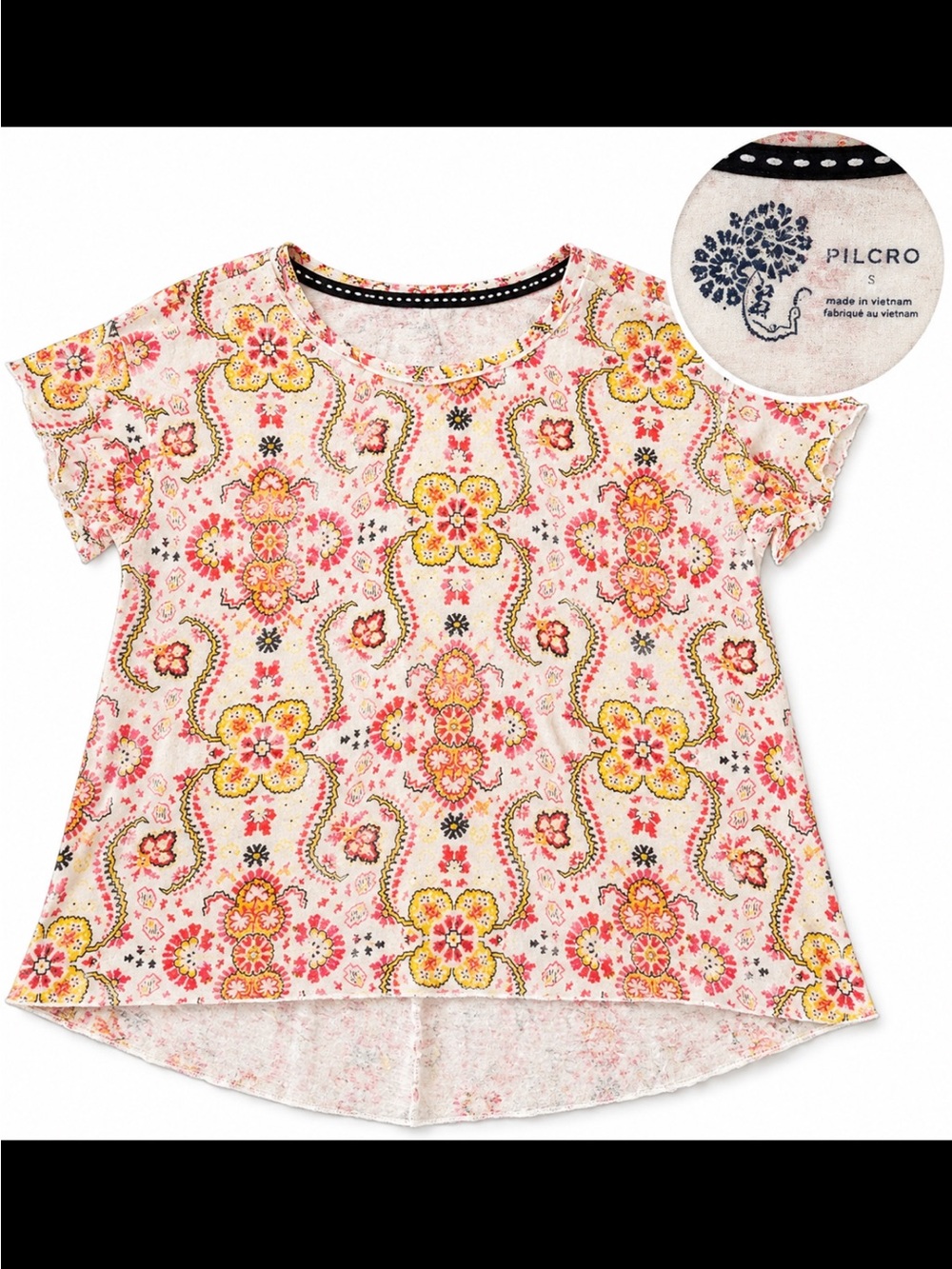 Pilcro Pink Floral Short-Sleeve Tee with Yellow Accents